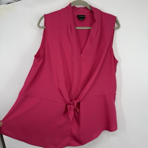 Liz Claiborne Career Chiffon Sleeveless Top Size XL Pink V Neck Tie Waist Pullov - Picture 9 of 9